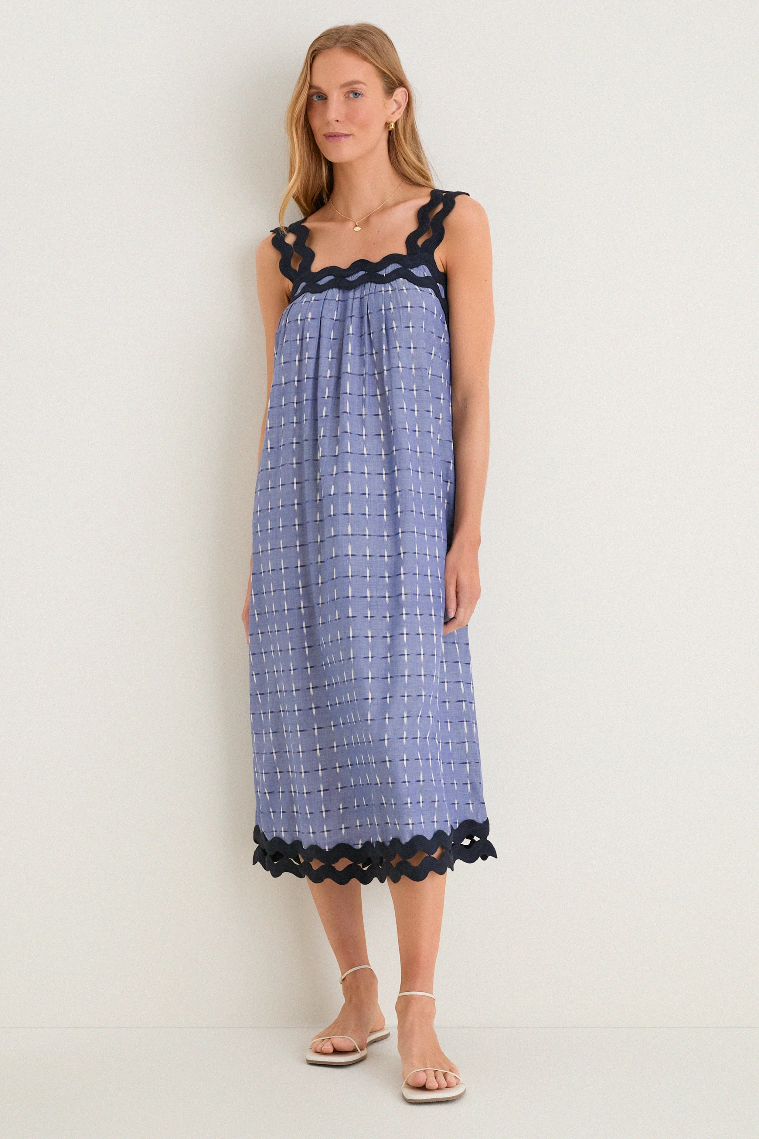 Azure Ikat Embroidered Ellis Dress
