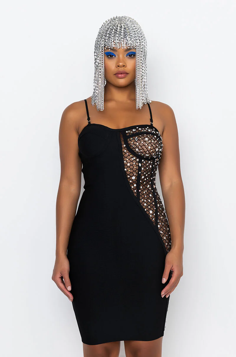 Two Face Bandage Mini Dress With Mesh Detail