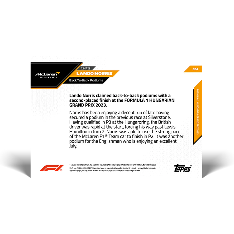 Topps UK - Back-To-Back Podiums - F1 TOPPS NOW® Card #34