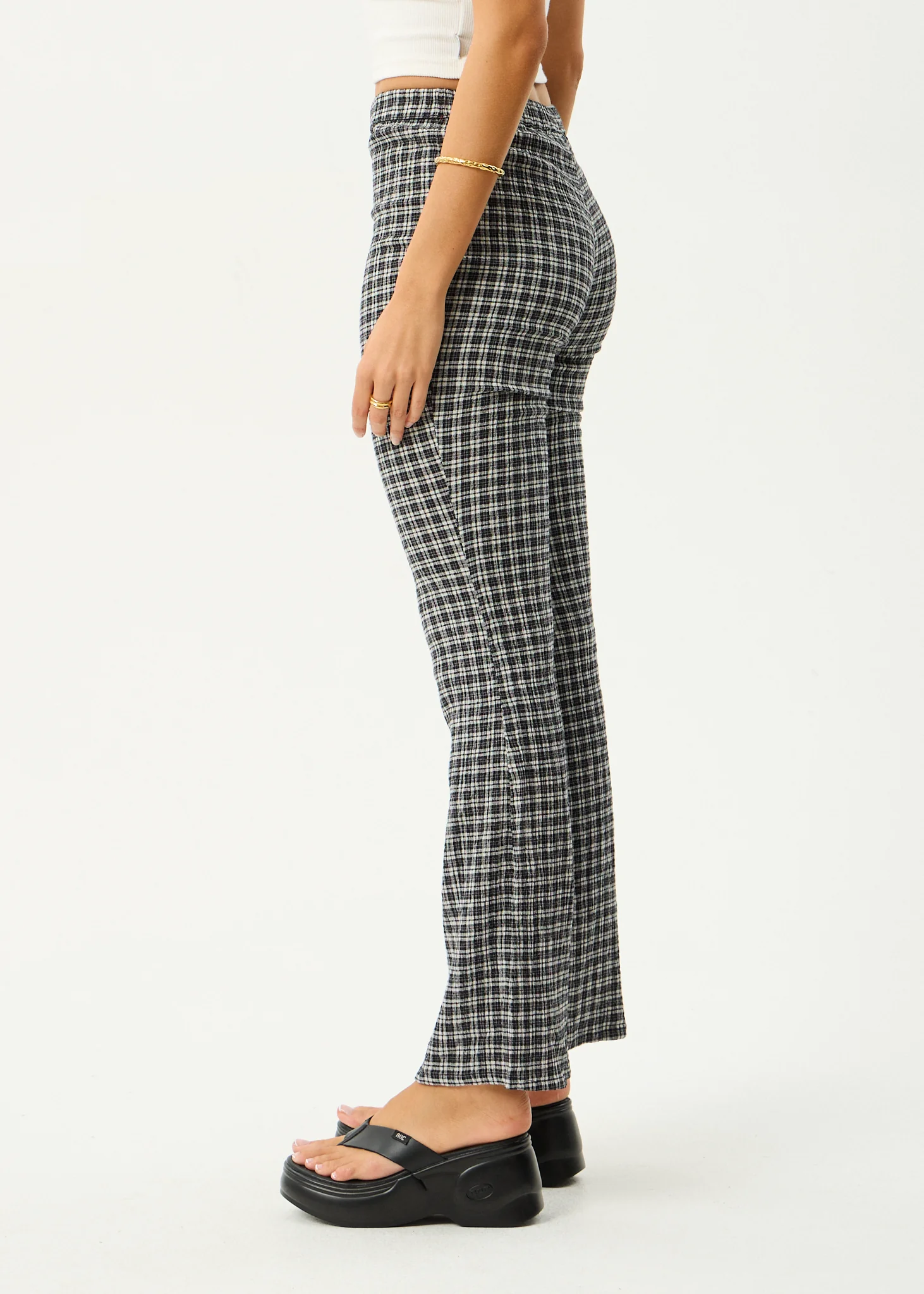 AFENDS Womens Asta - Seersucker Flare Pant - Steel Check