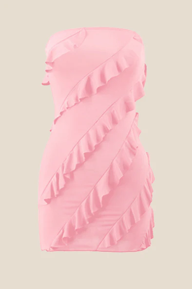 Strapless Black Ruffled Bodycon Short Dress