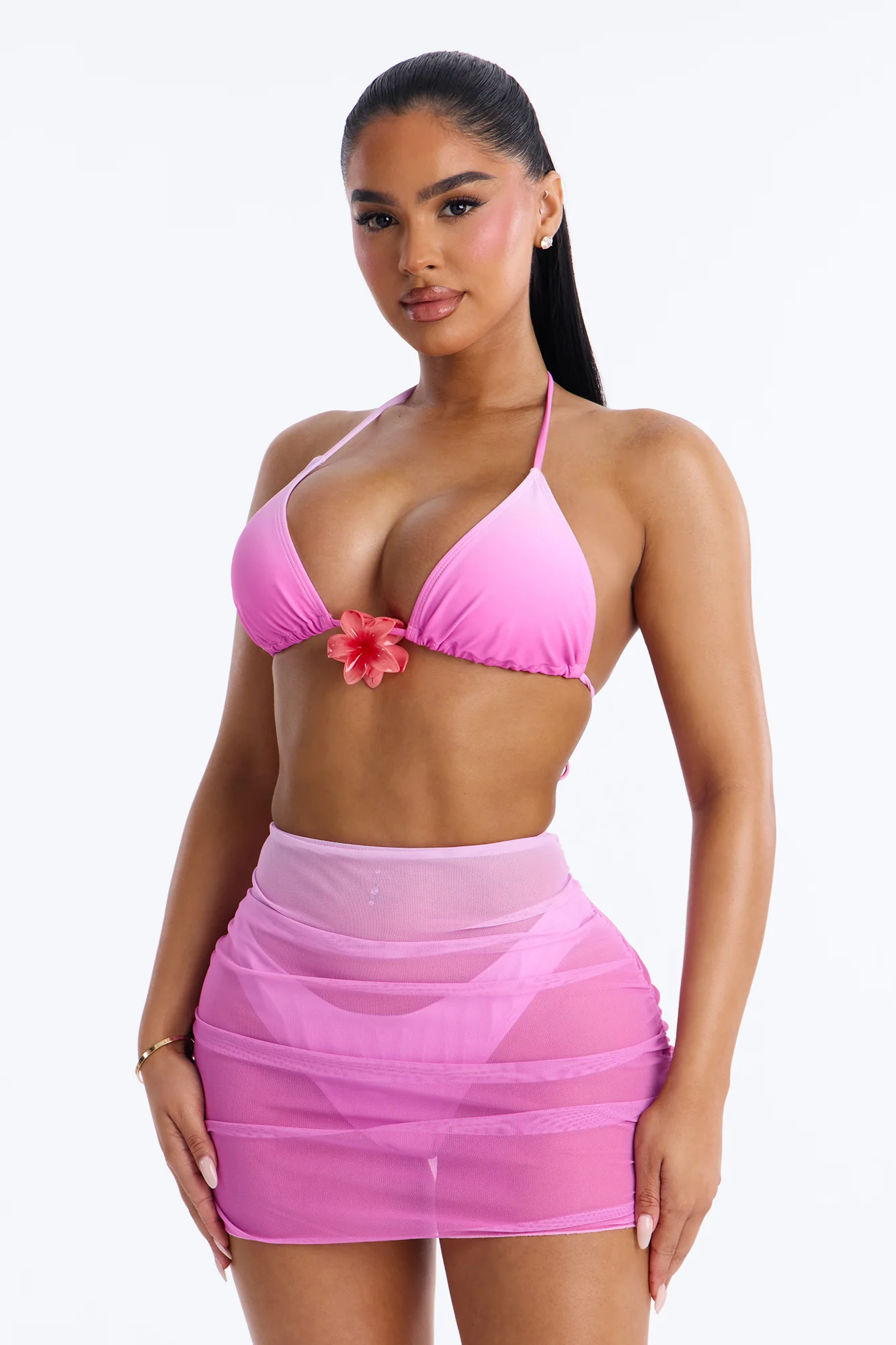 Better Off Bikini And Coverup Skirt - Pink/combo