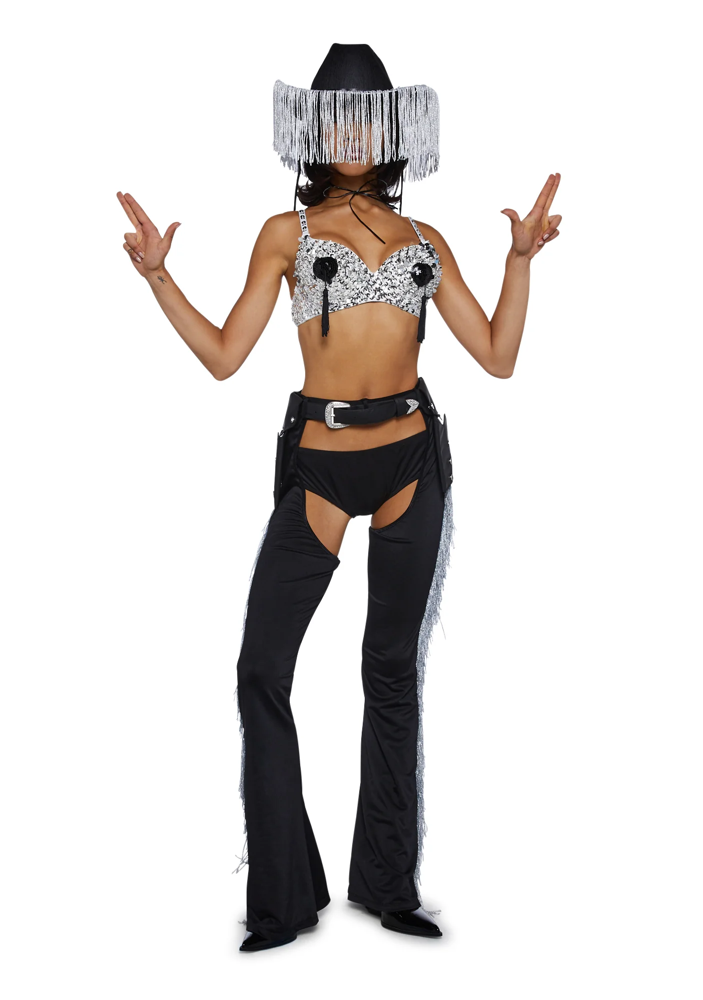Giddy Up Rhinestone Cowgirl Costume - Black