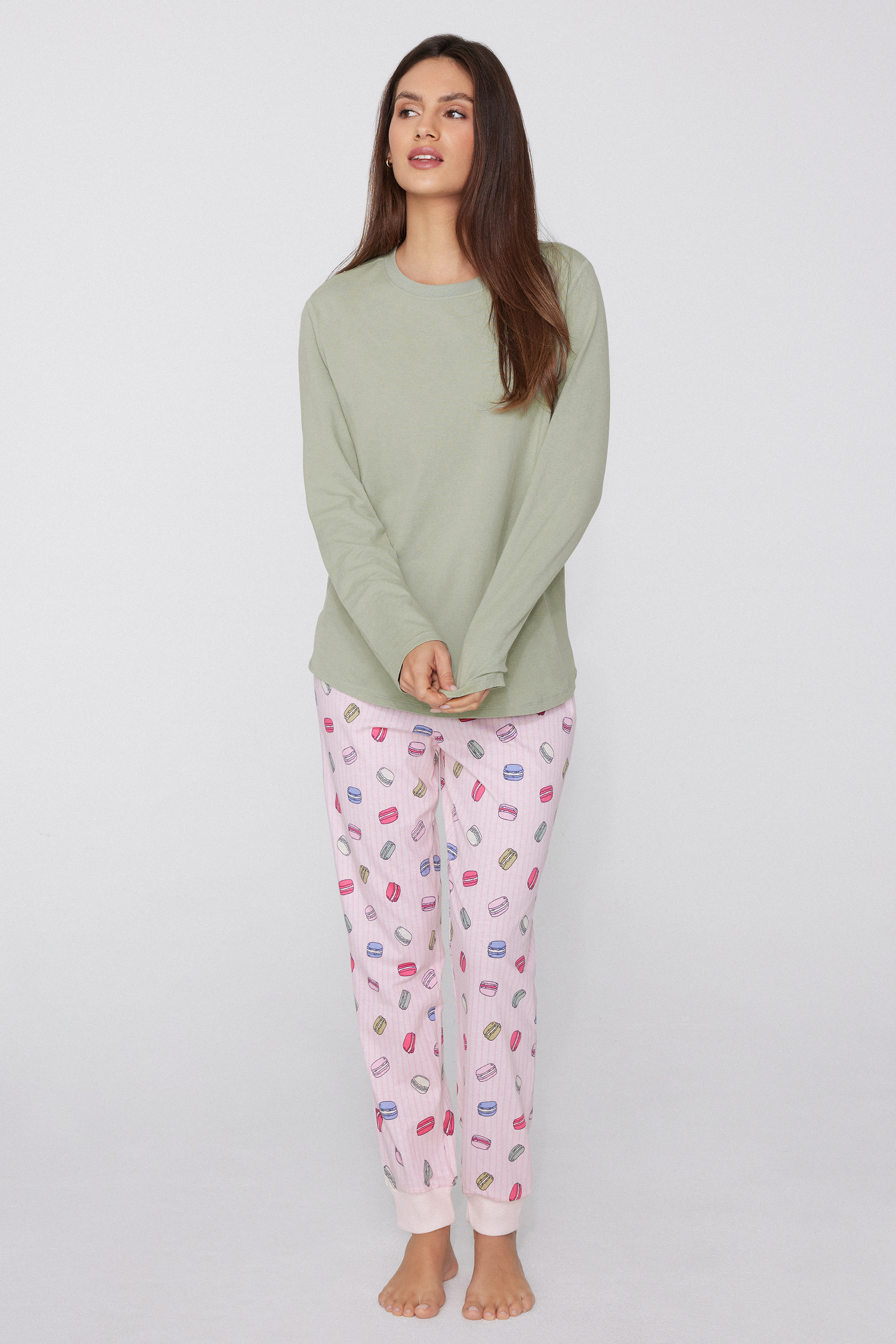 Cotton and Modal Top with Long Sleeves and Rounded Neck