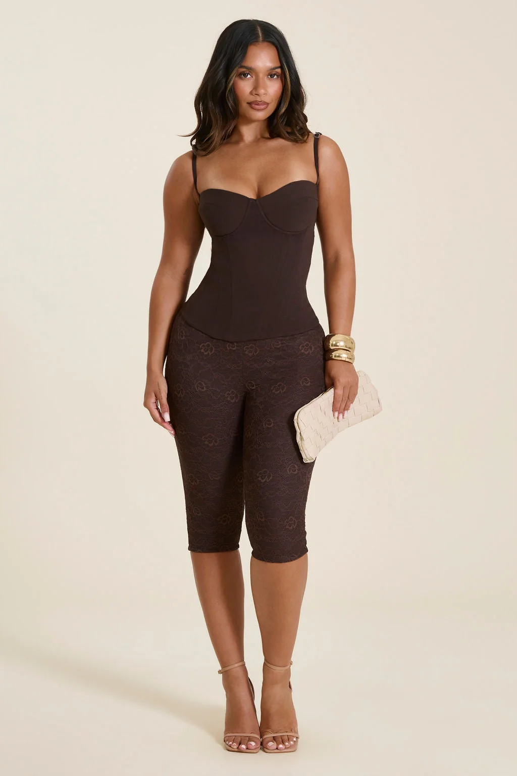 The Everly Lace Up Corset Top in Brown