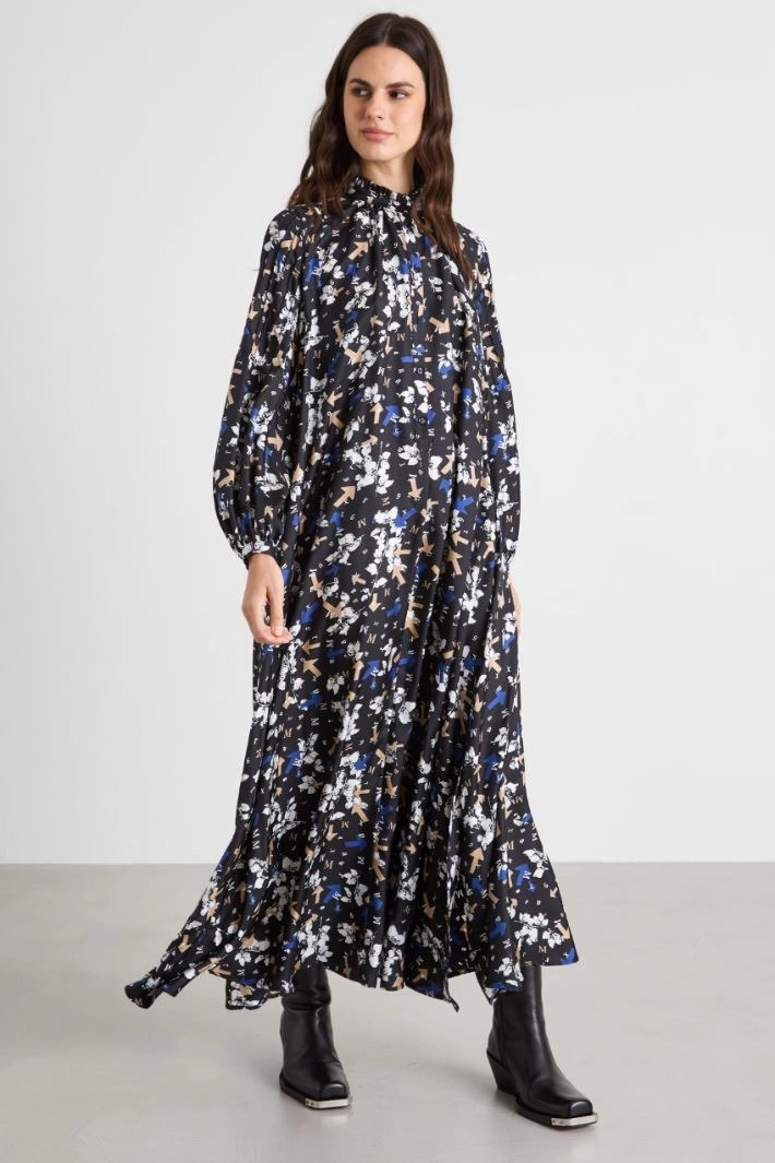 Loose silk twill dress - NIGHT BLUE