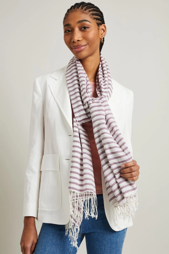 Striped stole with fringes - VIOLET