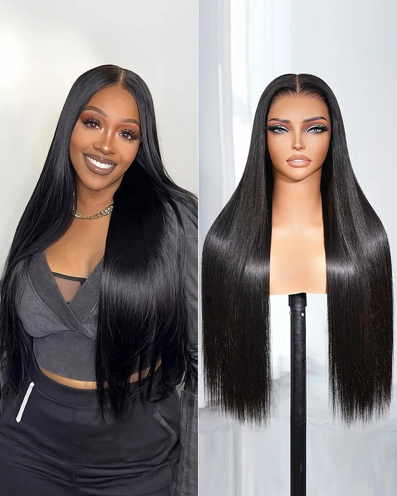 Ophirawig 13x6HD Lace Glueless Wig 250% High Density Full Ends Silky Straight With Drawstring Natural Black 100% Human Hair
