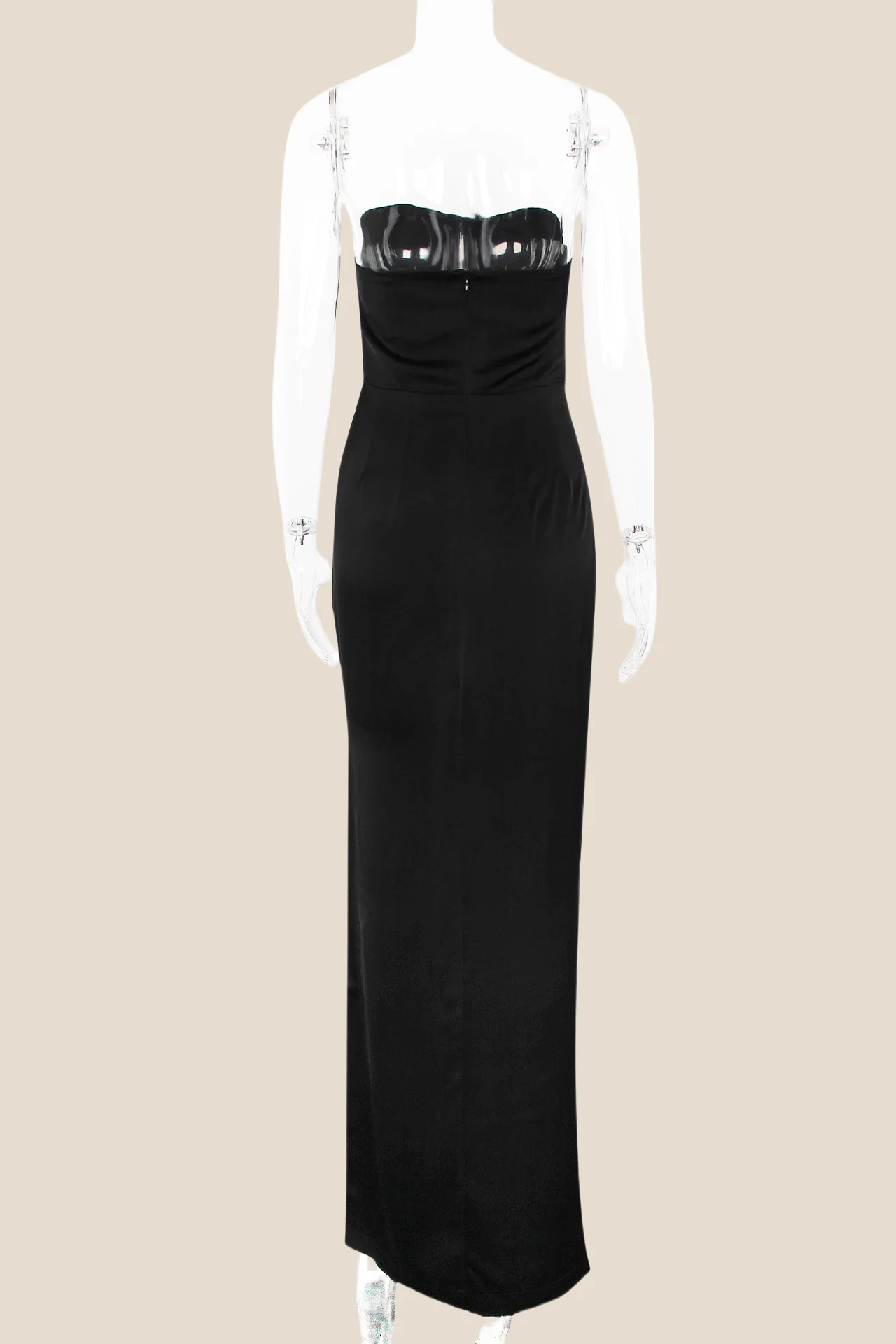 Strapless Black Ruched Long Dress with Slit