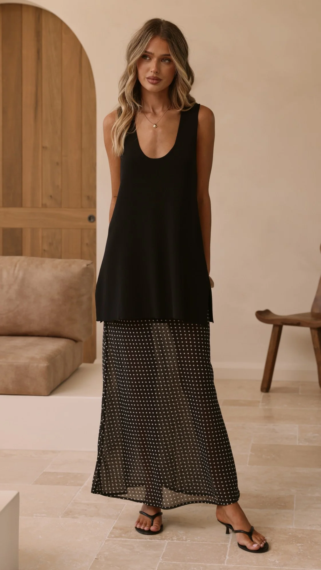 Onella Sheer Maxi Skirt - Black/White Spot