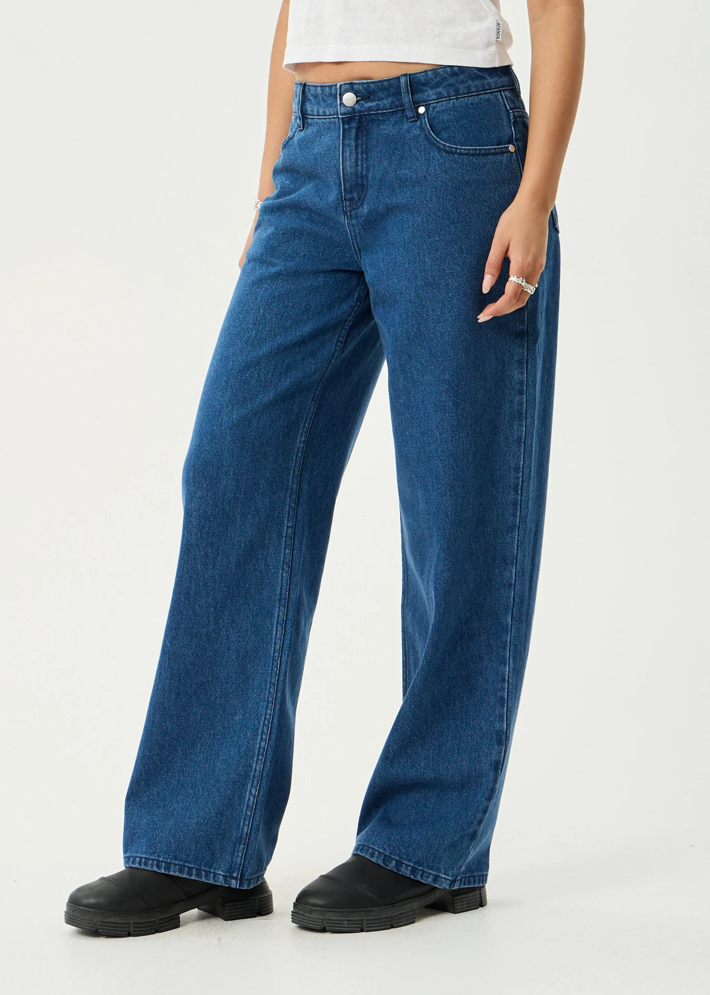 AFENDS Womens Alyra - Low Rise Wide Leg Jean - Authentic Blue