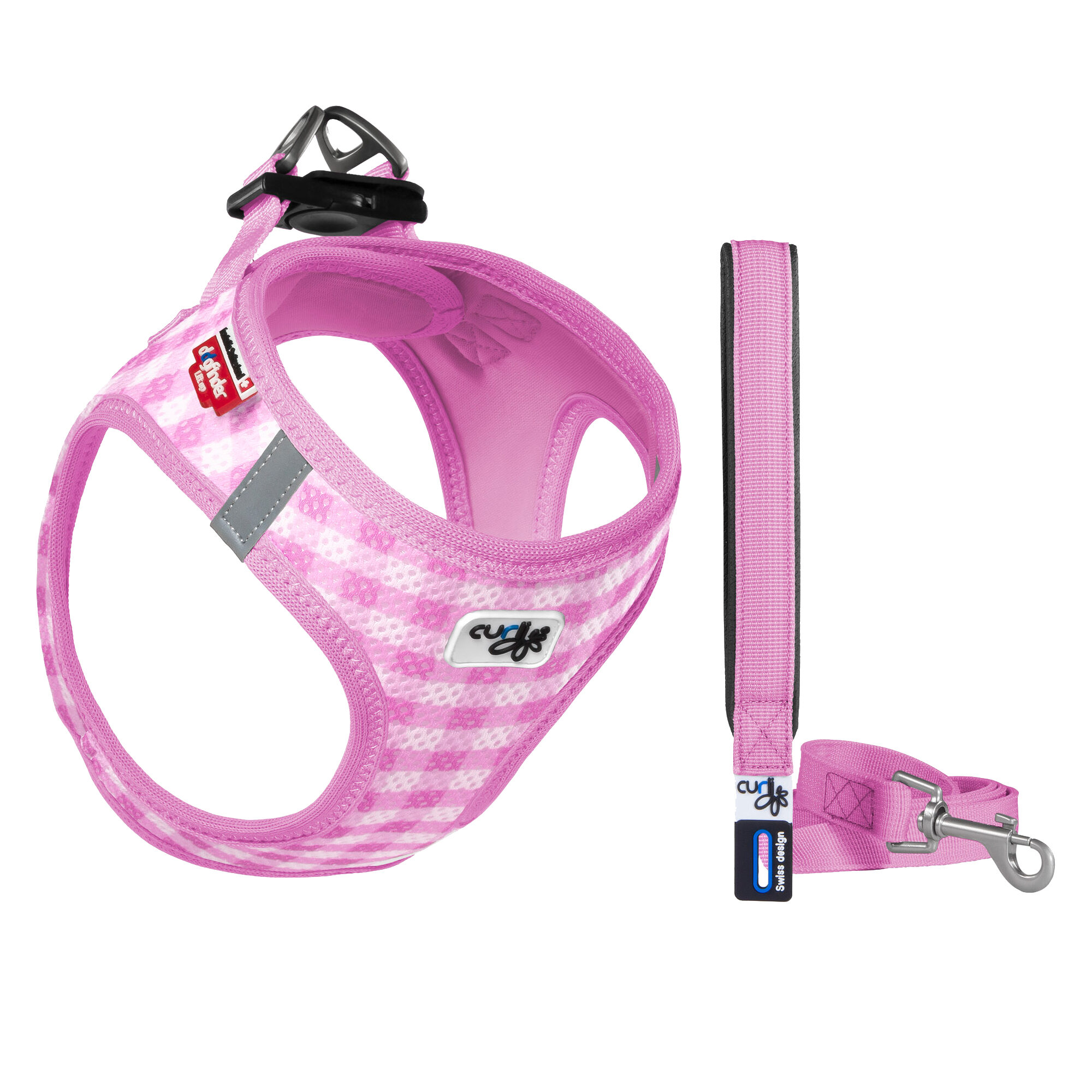 Curli Vest Harness Air-Mesh & Leash Puppy Set - XXXS - Light Pink