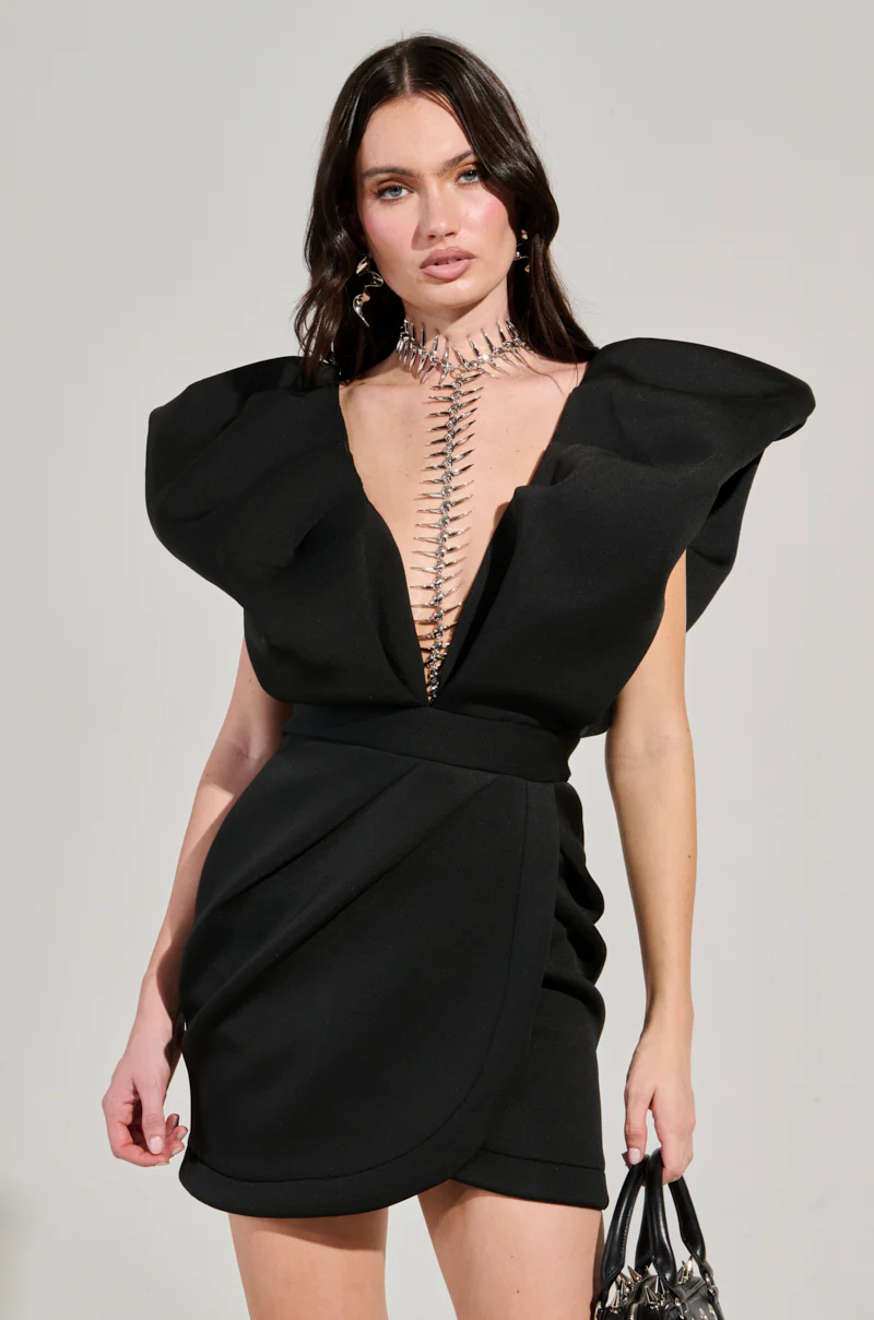 Irreplaceable Ruffle Sleeve Tulip Hem Mini Dress In Black