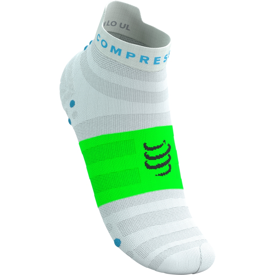 Compressport Pro Racing Compression Socks v4.0 Ultralight Run Low - white/norse blue/neon green