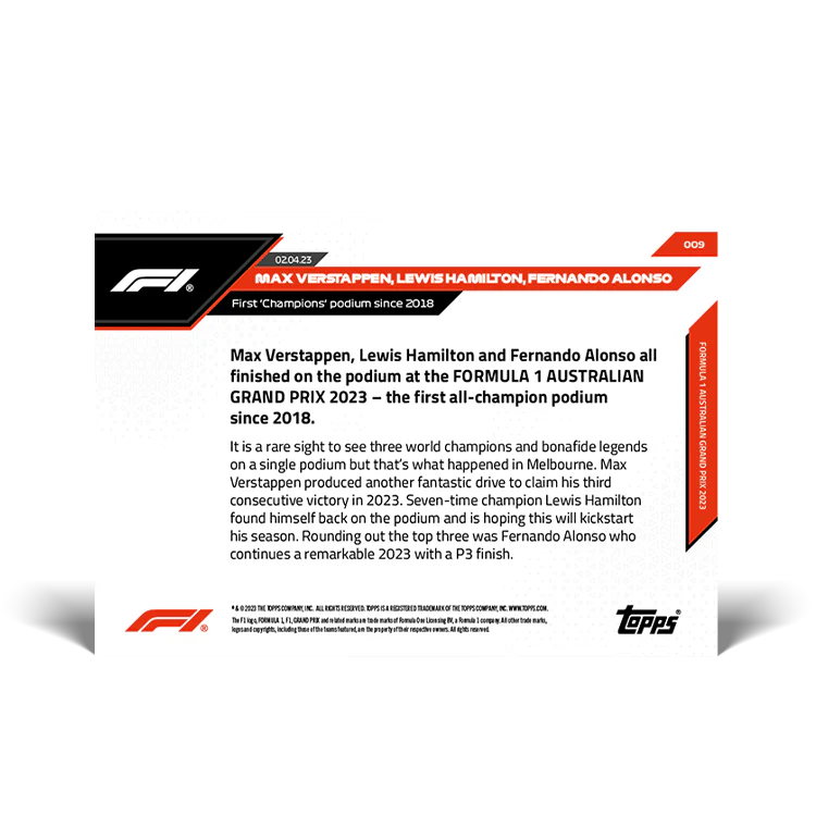 Topps UK - First 'Champions' podium since 2018 - F1 TOPPS NOW® Card #009