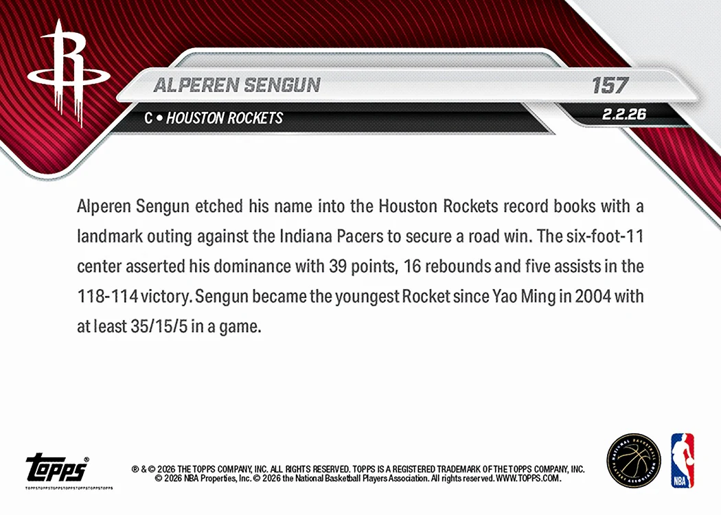 Alperen Sengun - 2025-26 NBA Topps NOW® - Card 157 - PR: 423