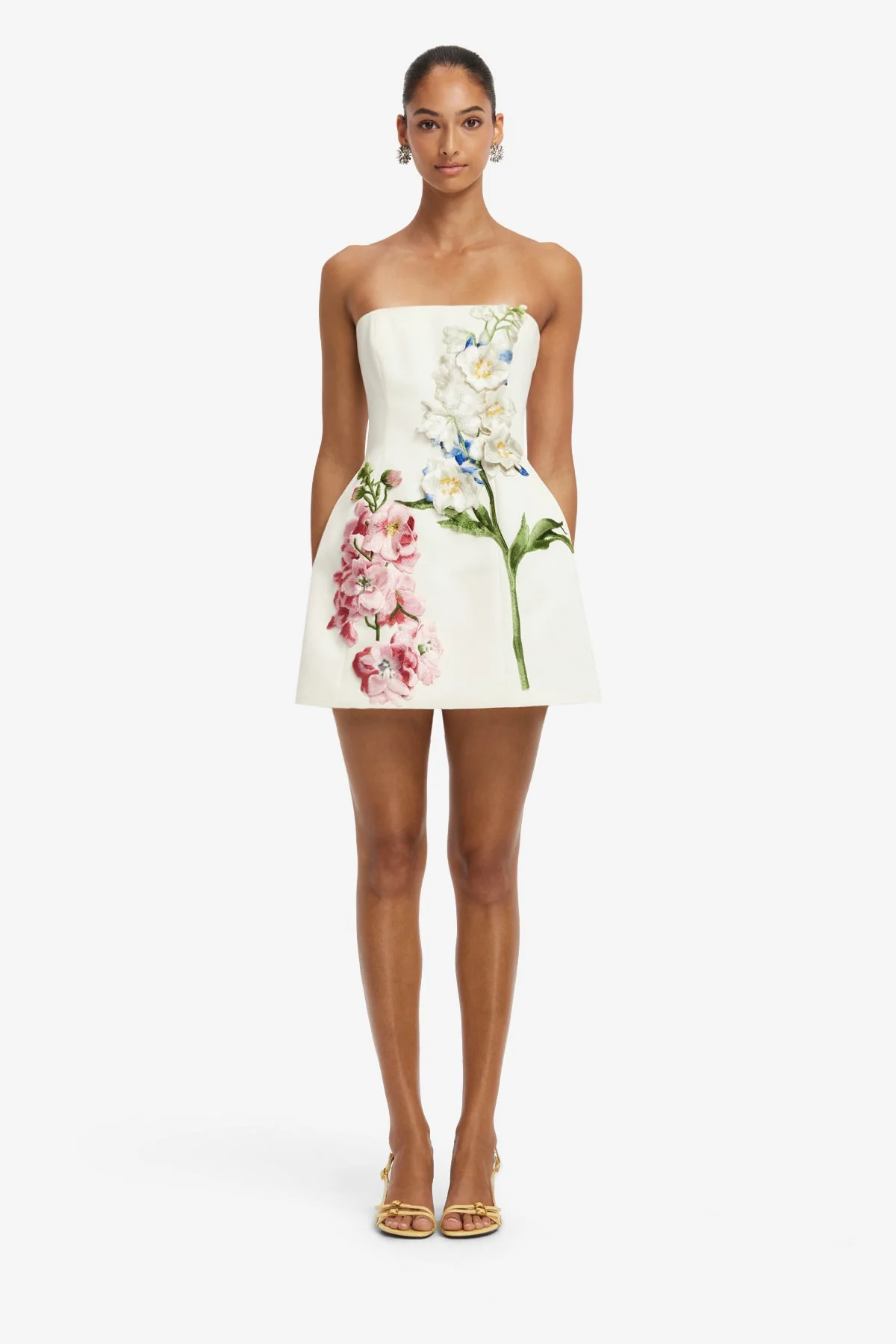 Roselle Embroidered Bustier Mini Dress - Snapdragon Print in Snow