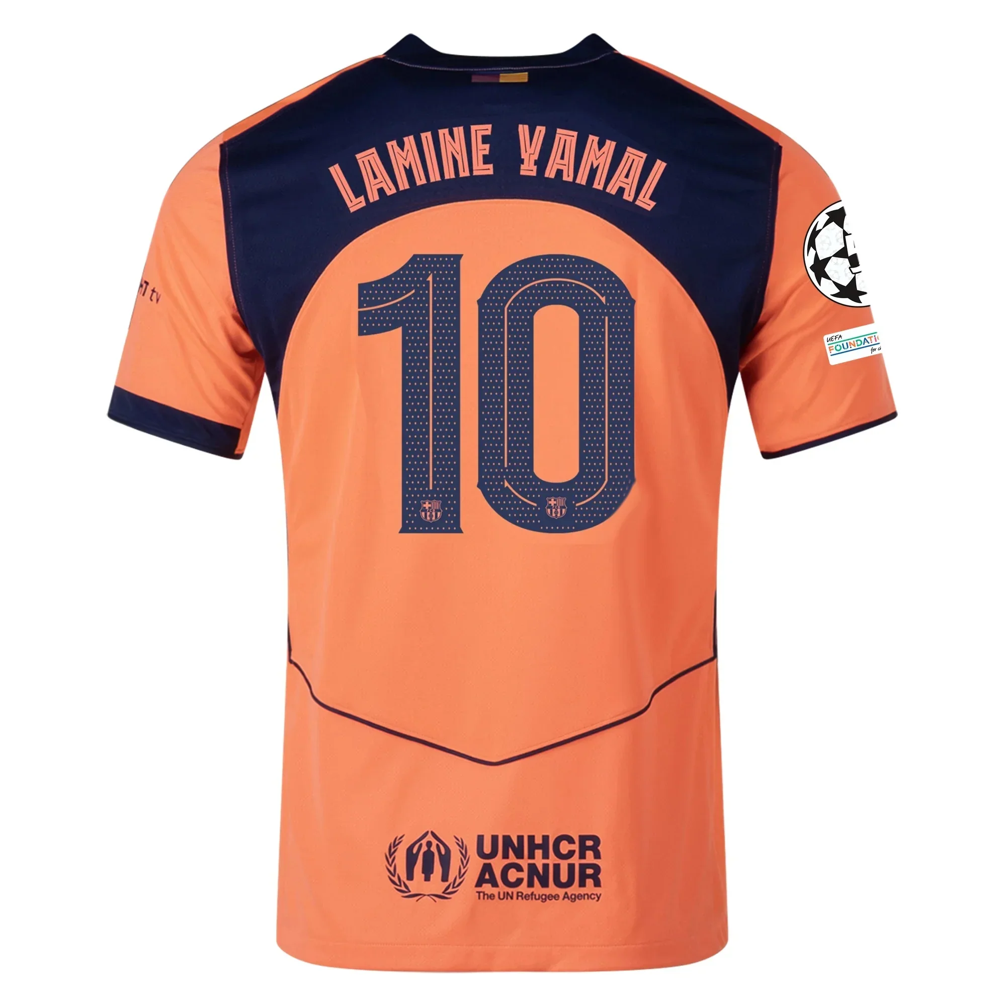 Lamine Yamal Men's FC Barcelona T90 Third Jersey 25/26 w/ Champions League Patches (Mango/Navy)