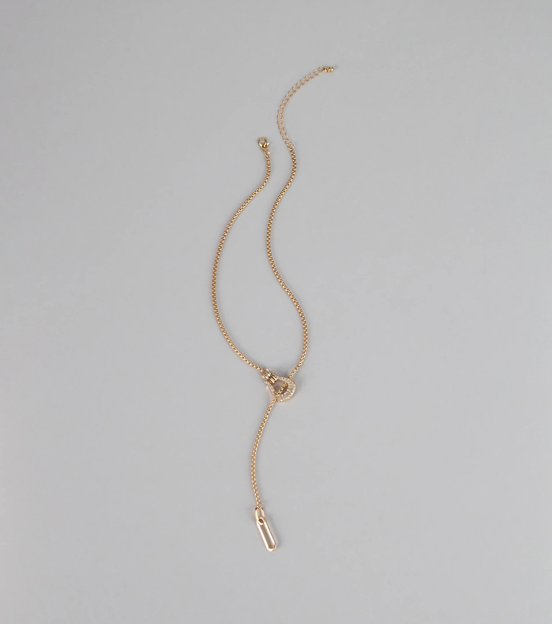 Glimmer Cue Rhinestone Lariat Necklace