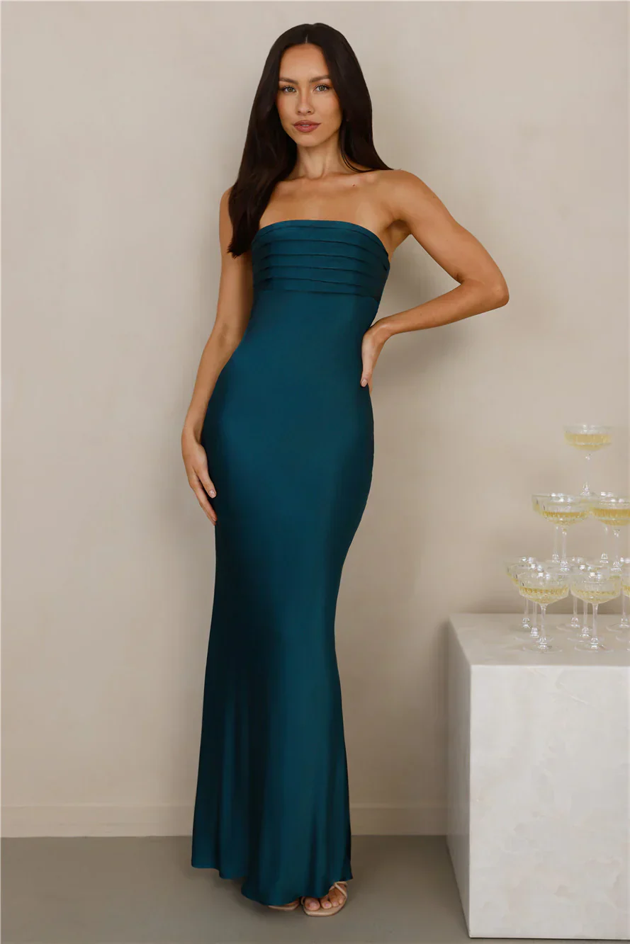 The Seraphina Strapless Satin Maxi Dress Teal