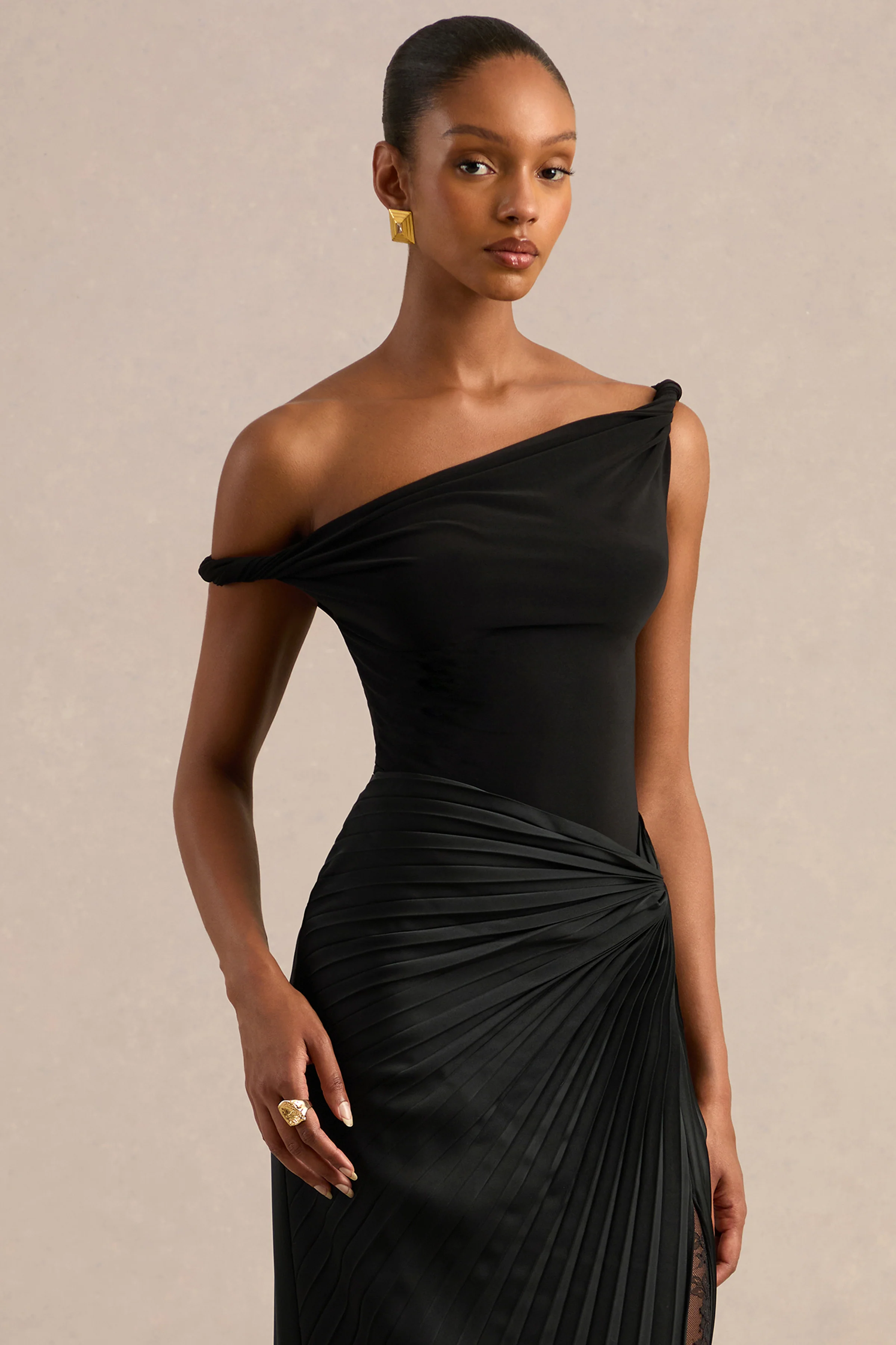 Kesia | Black Twisted Asymmetric Thong Bodysuit