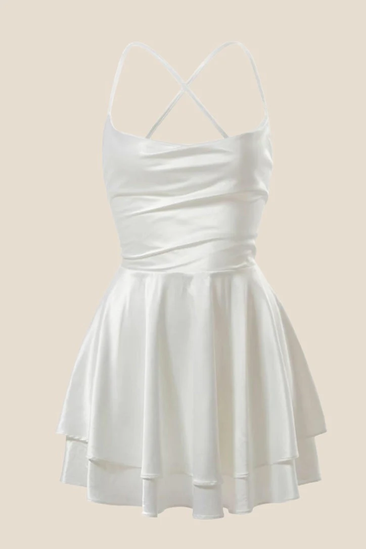 Straps Lavender Satin A-line Short Dress