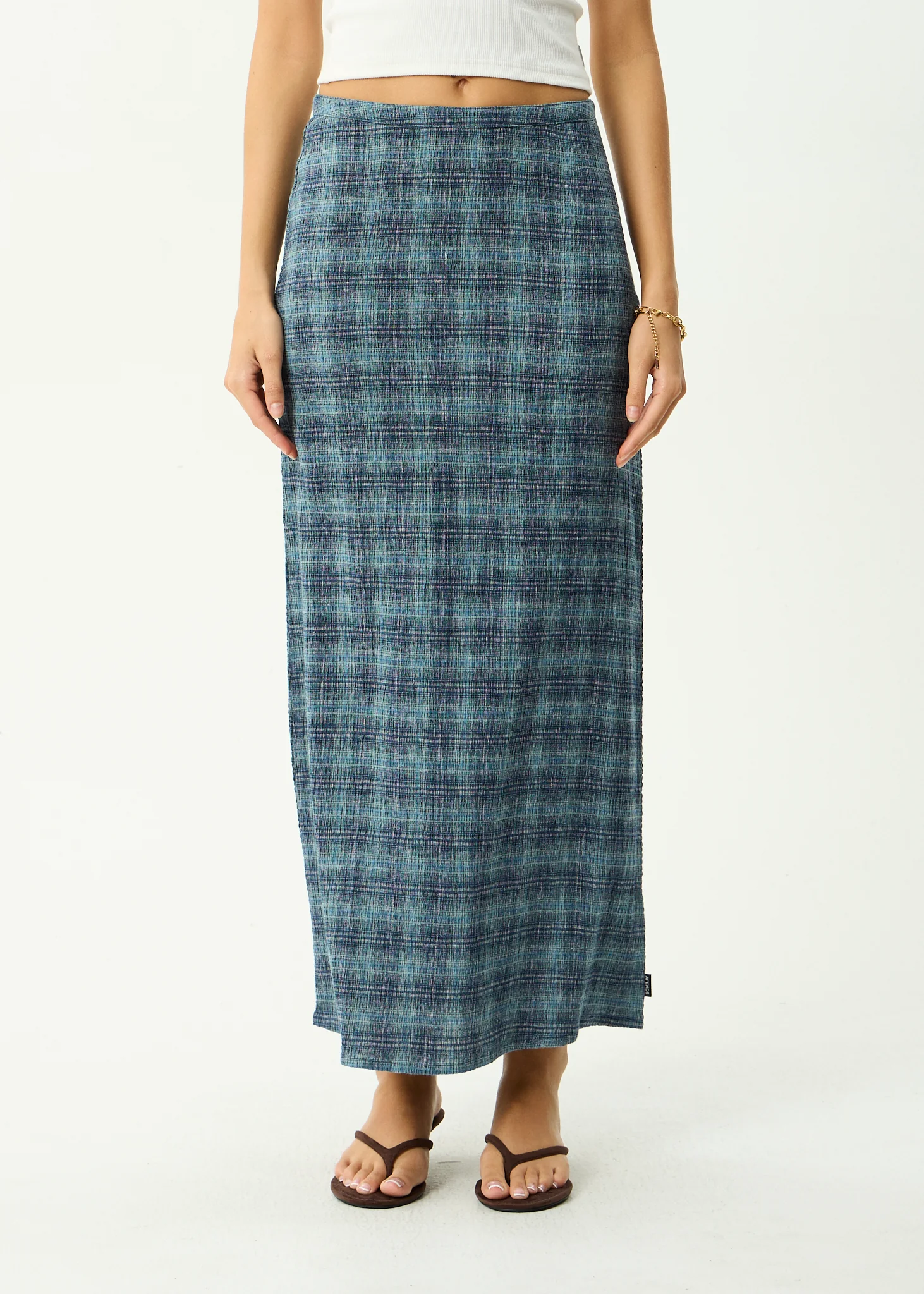 AFENDS Womens Lita - Seersucker Maxi Skirt - Position Navy Check