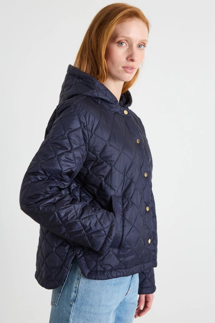 Hooded short padded jacket - BLUE