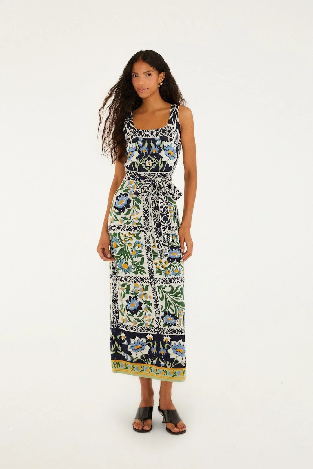 Black Manoela Belted Knit Midi Dress