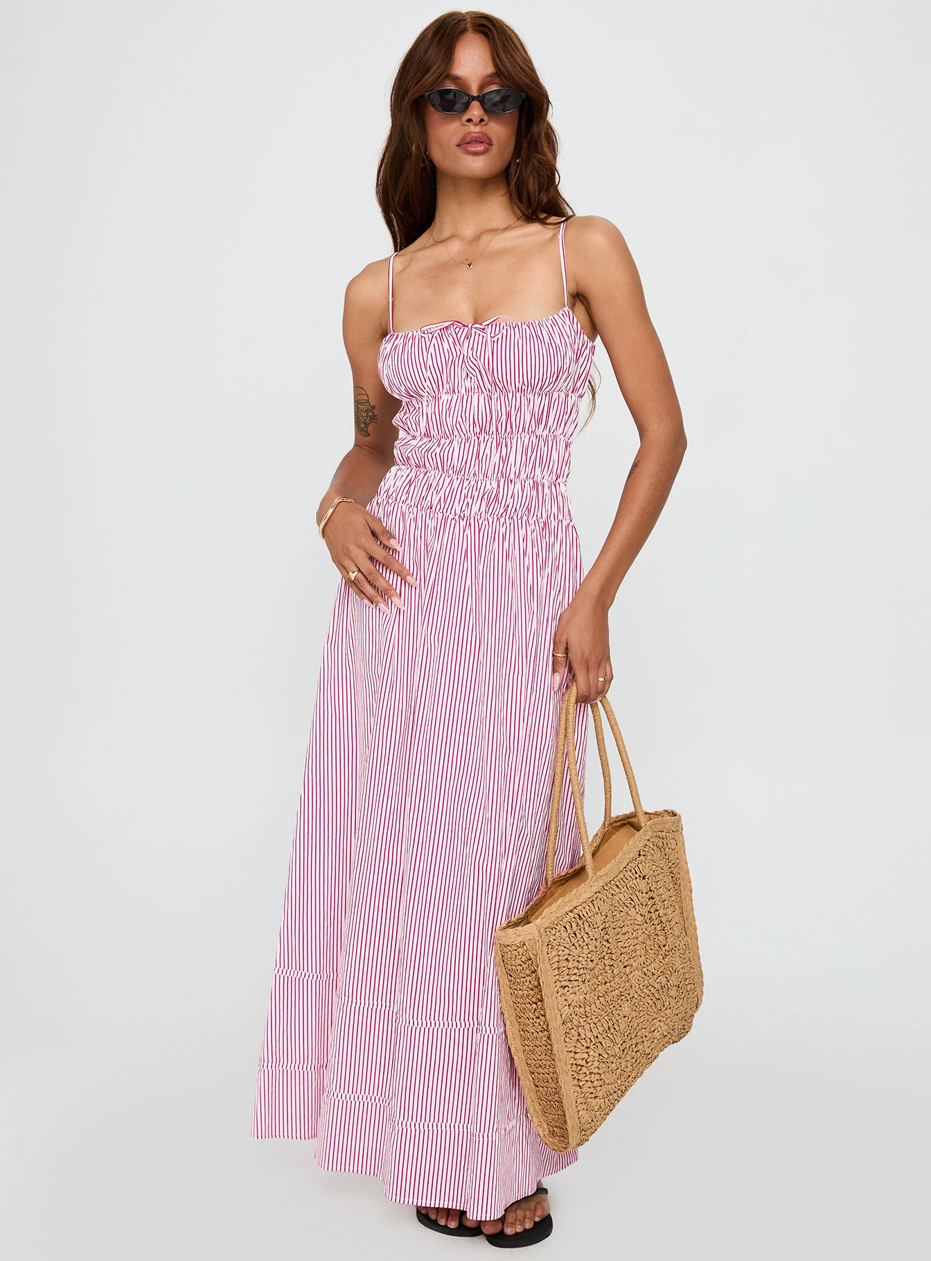 Loralei Shirred Maxi Dress Red Stripe