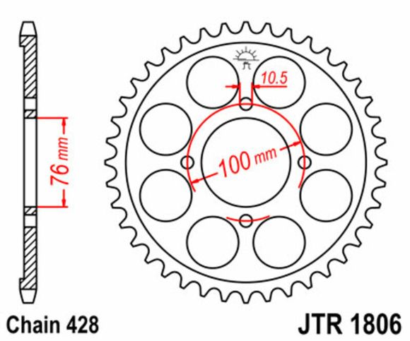 JT. Standard Steel Sprocket 1806 - 428Ref: Jtc00050A / 1074951002