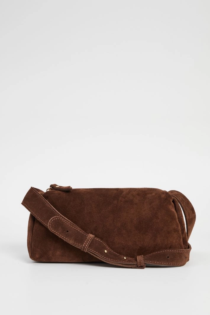 Velvet-effect leather bag - BROWN