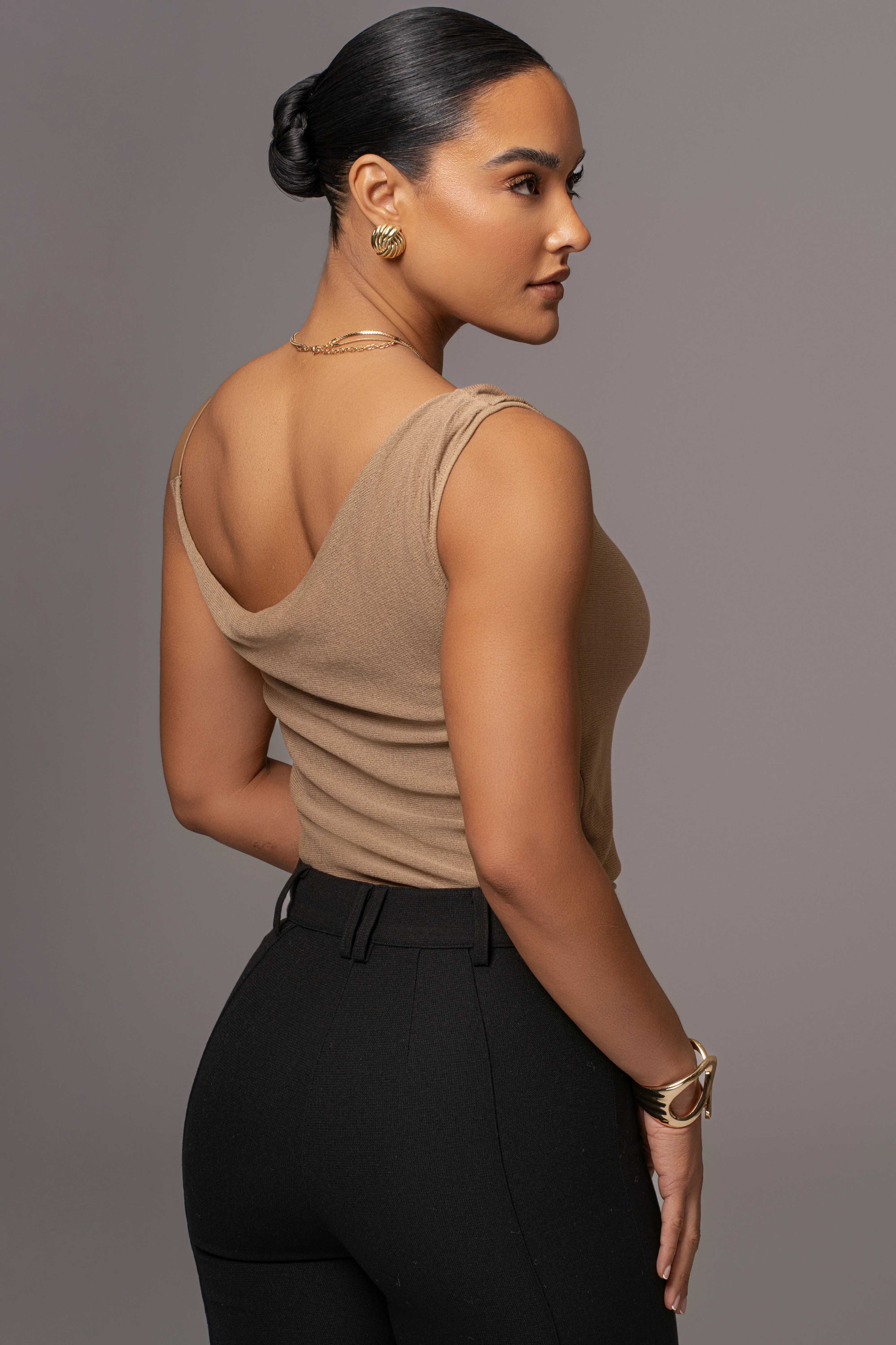 Beige Shanti Faux Buckle Top
