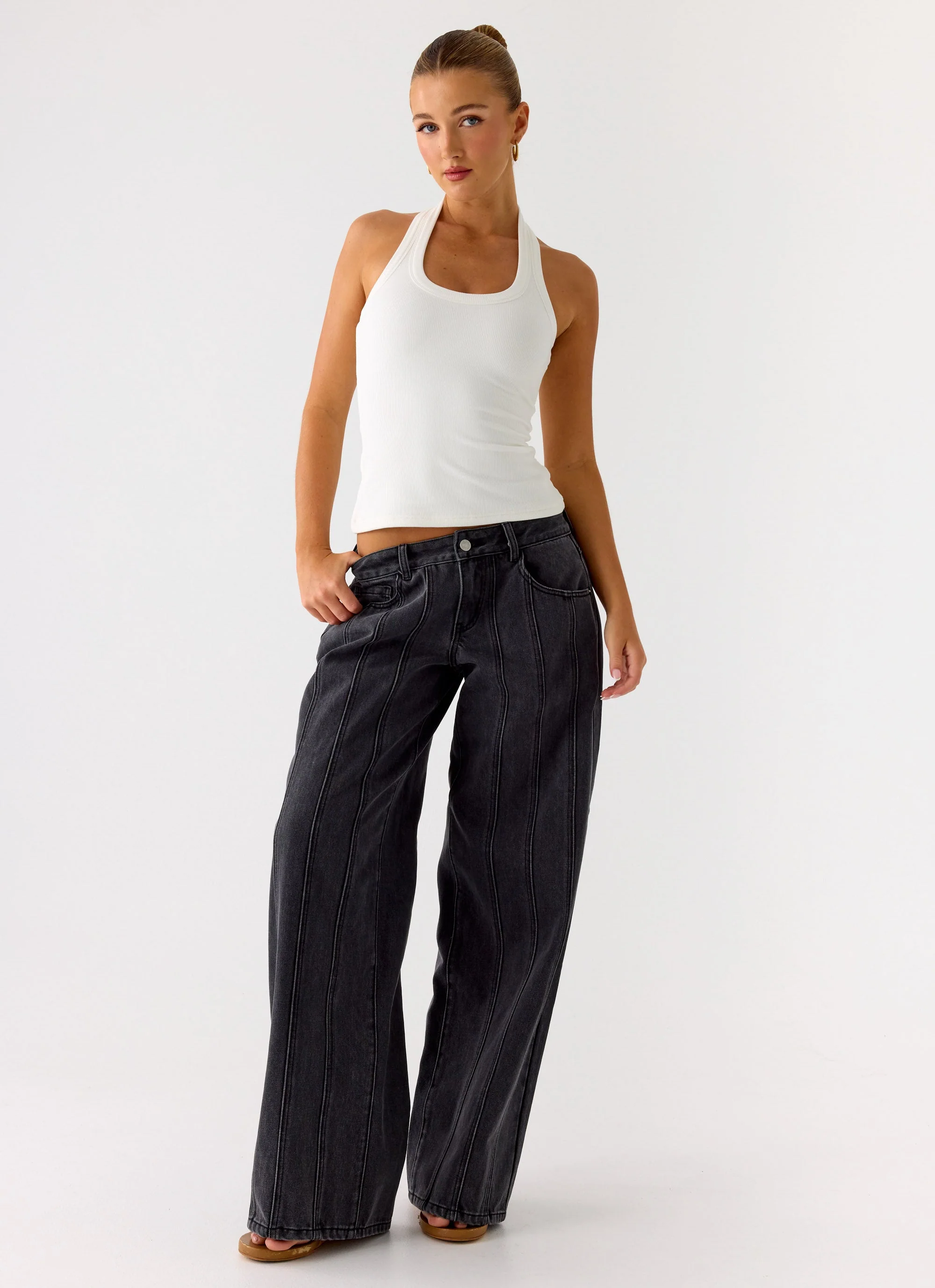 Nauton Ribbed Halter Top - White