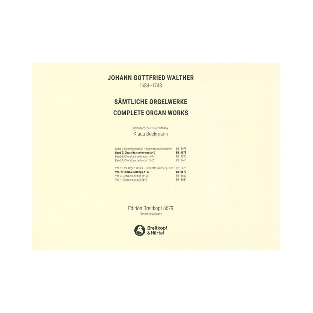 Breitkopf & Härtel Walther Sämtliche Orgelwerke 2 – Thomann Ireland