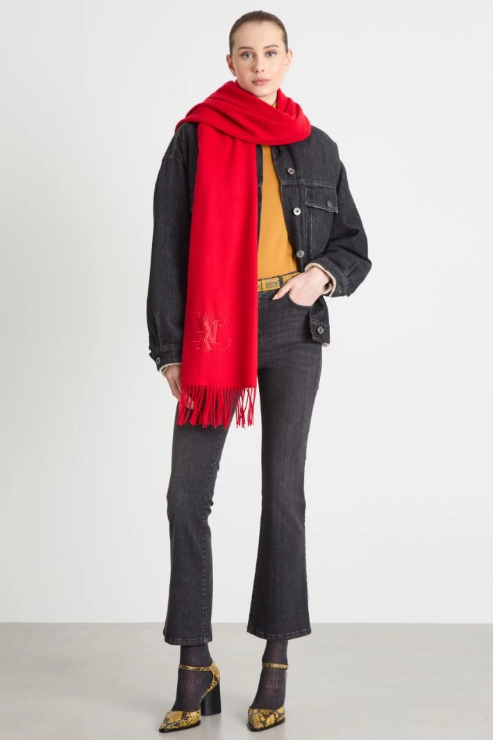 Embroidered wool stole - RED