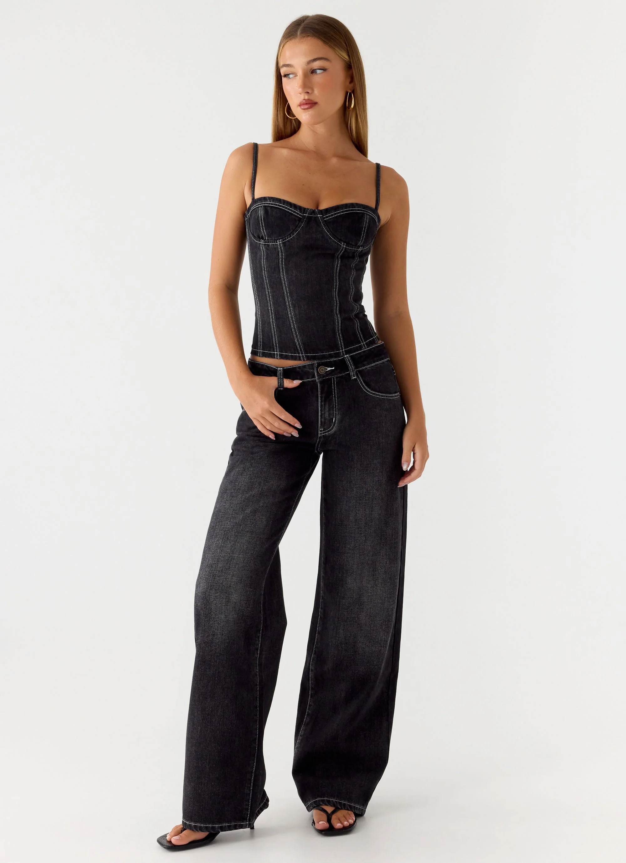 Nathan Super Low Rise Denim Jeans - Washed Black
