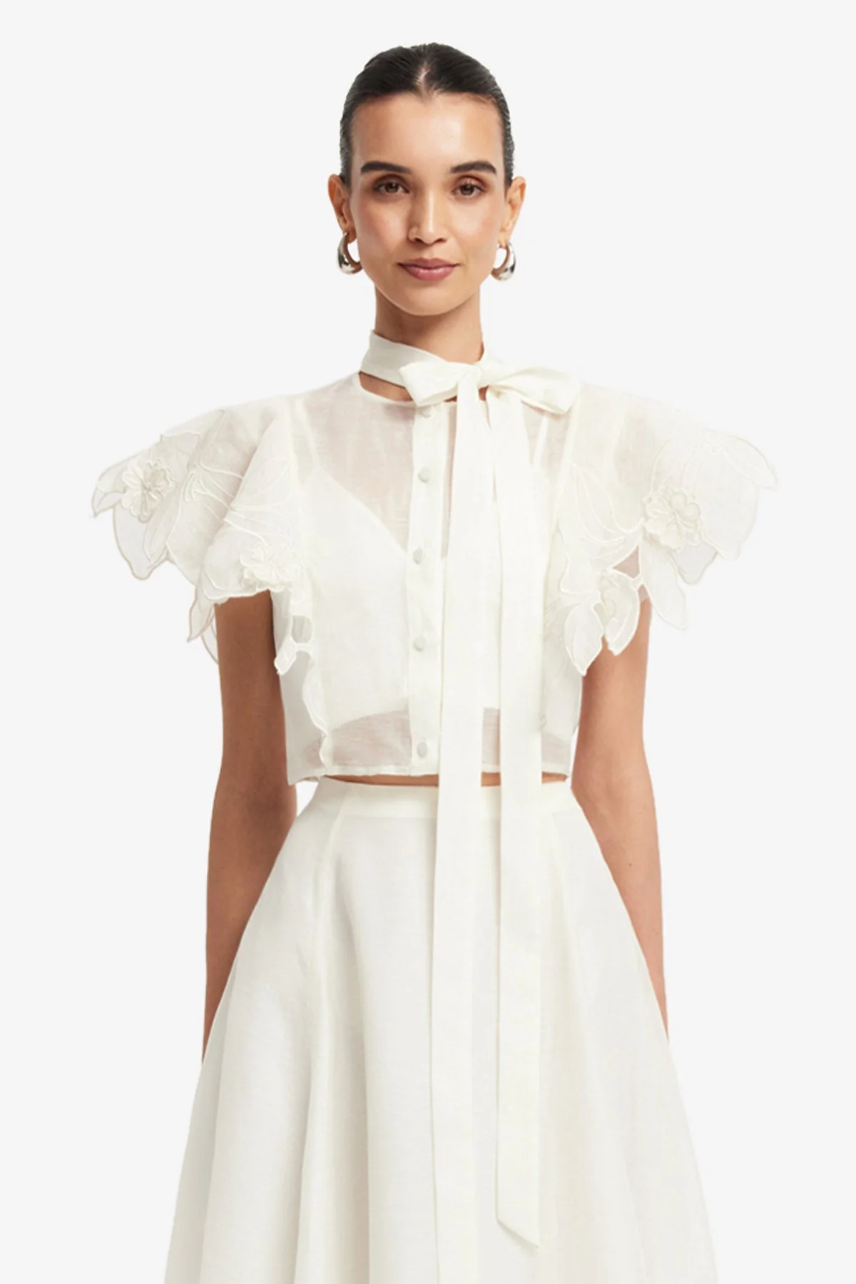 Jasmine Appliqué Flutter Sleeve Top - Snow