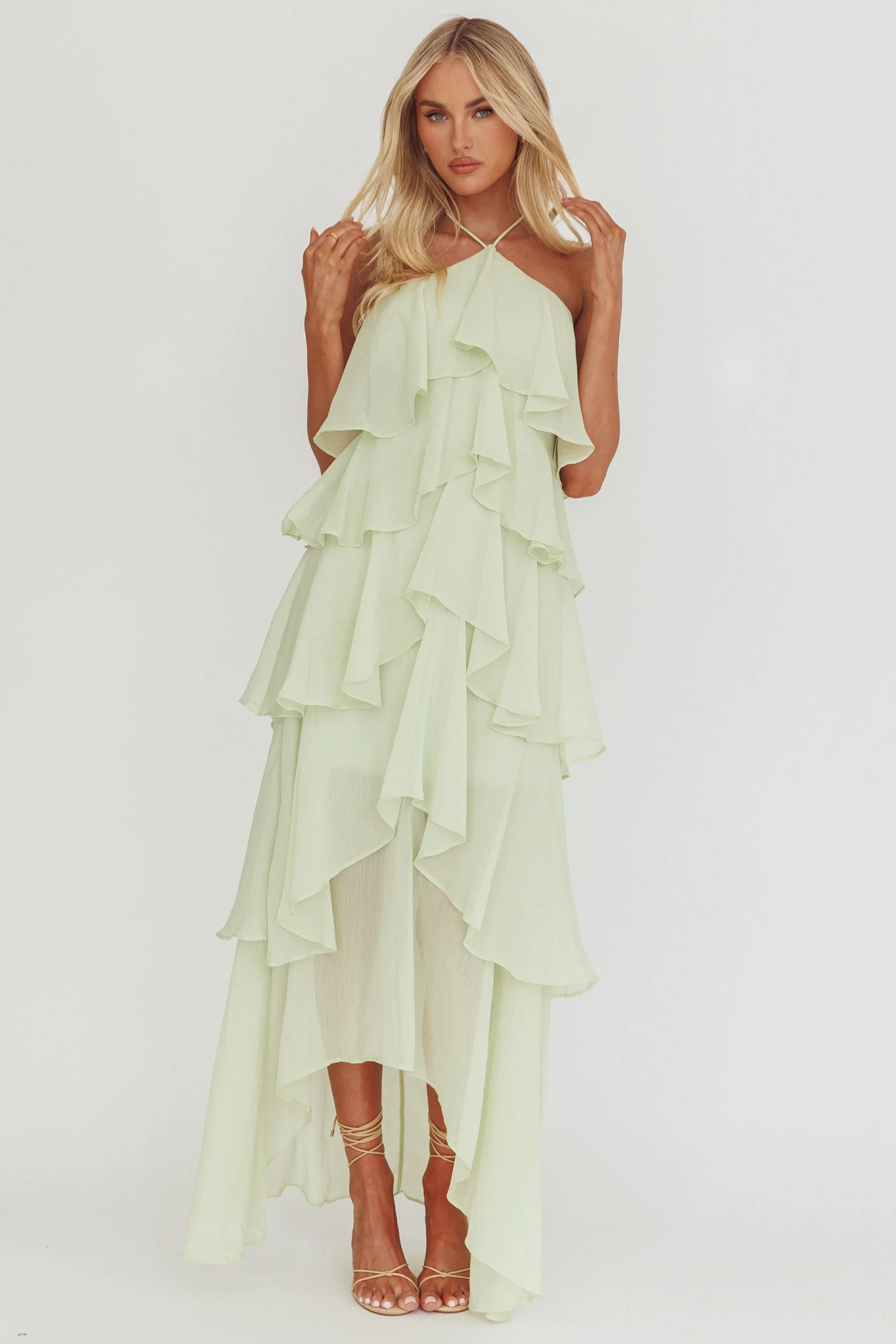 Darylyn Tiered Ruffle Maxi Dress Sage
