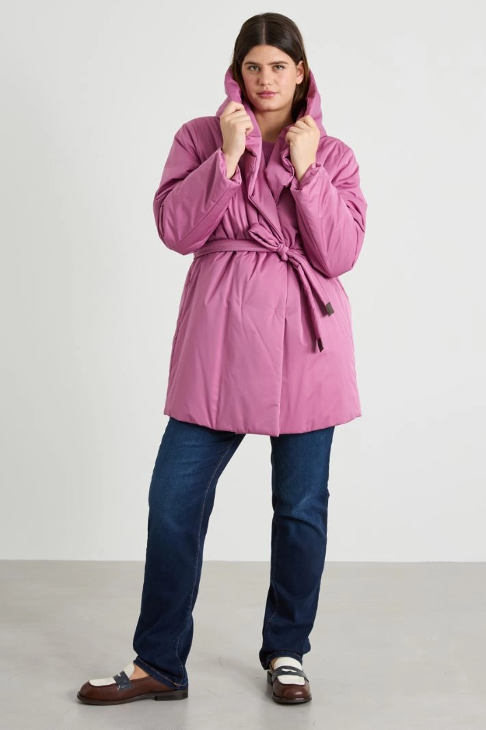 Double-breasted coat in padded satin - PINK