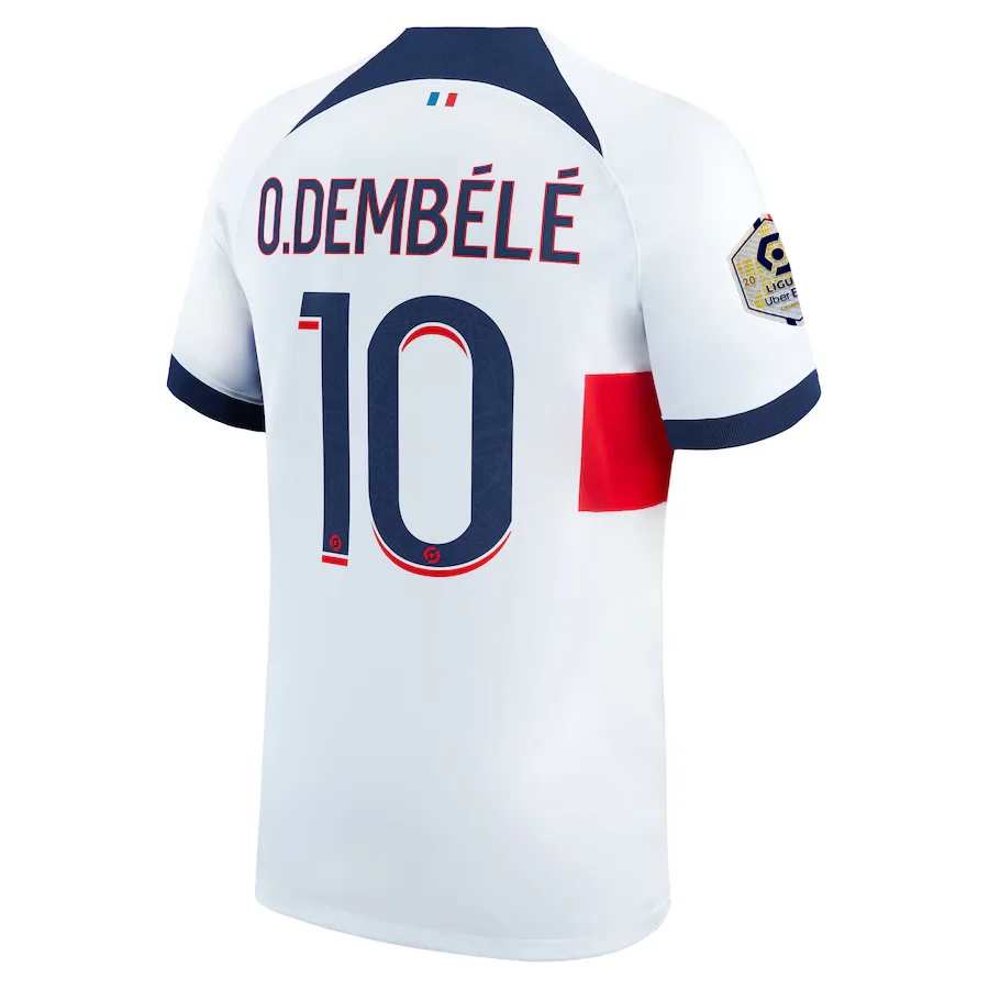 Paris Saint-Germain Ousmane Dembele Away Jersey w/ Ligue 1 Patch 23/24 (White/Midnight Navy)