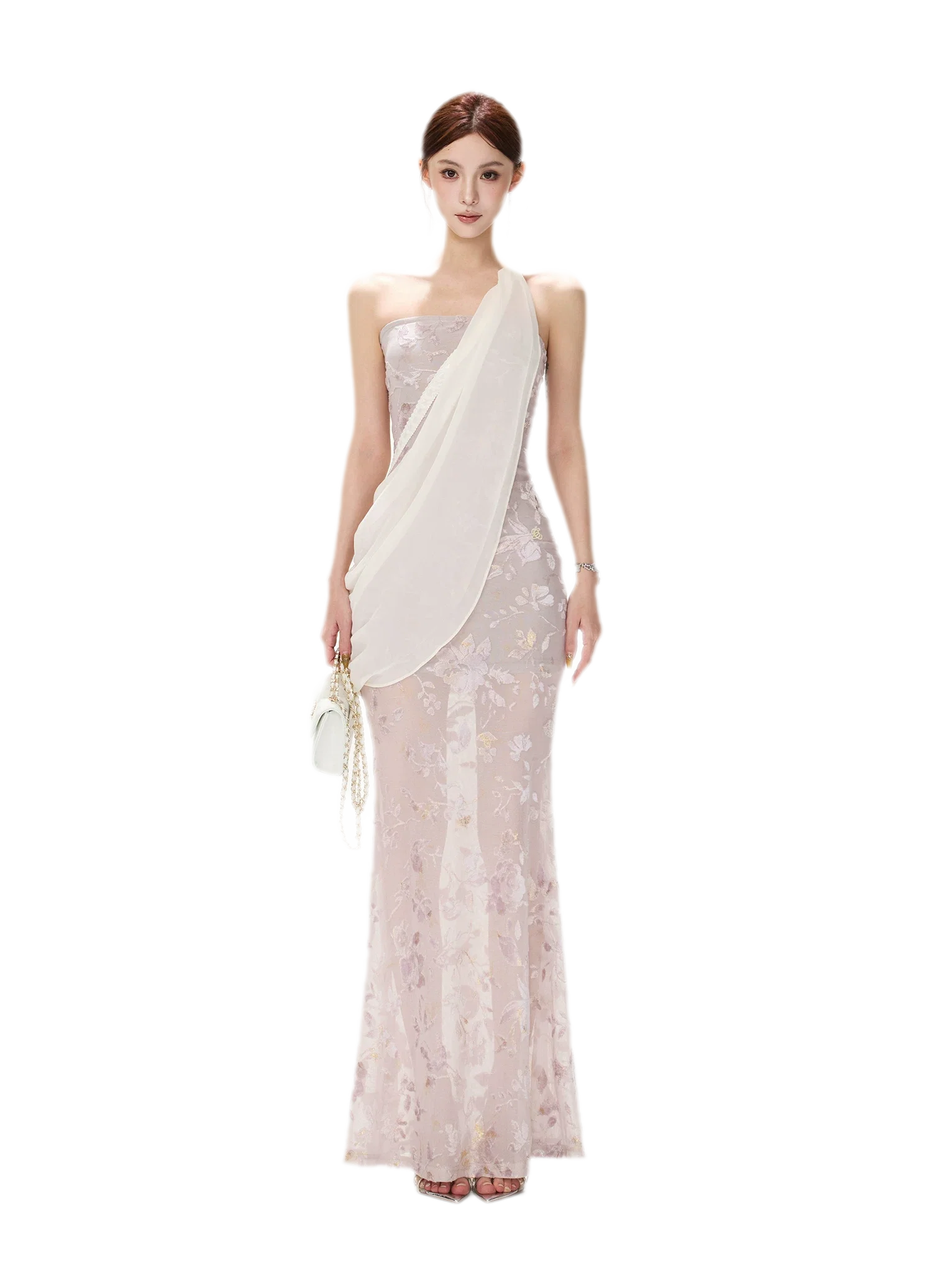 Flocked Floral Mermaid Dress