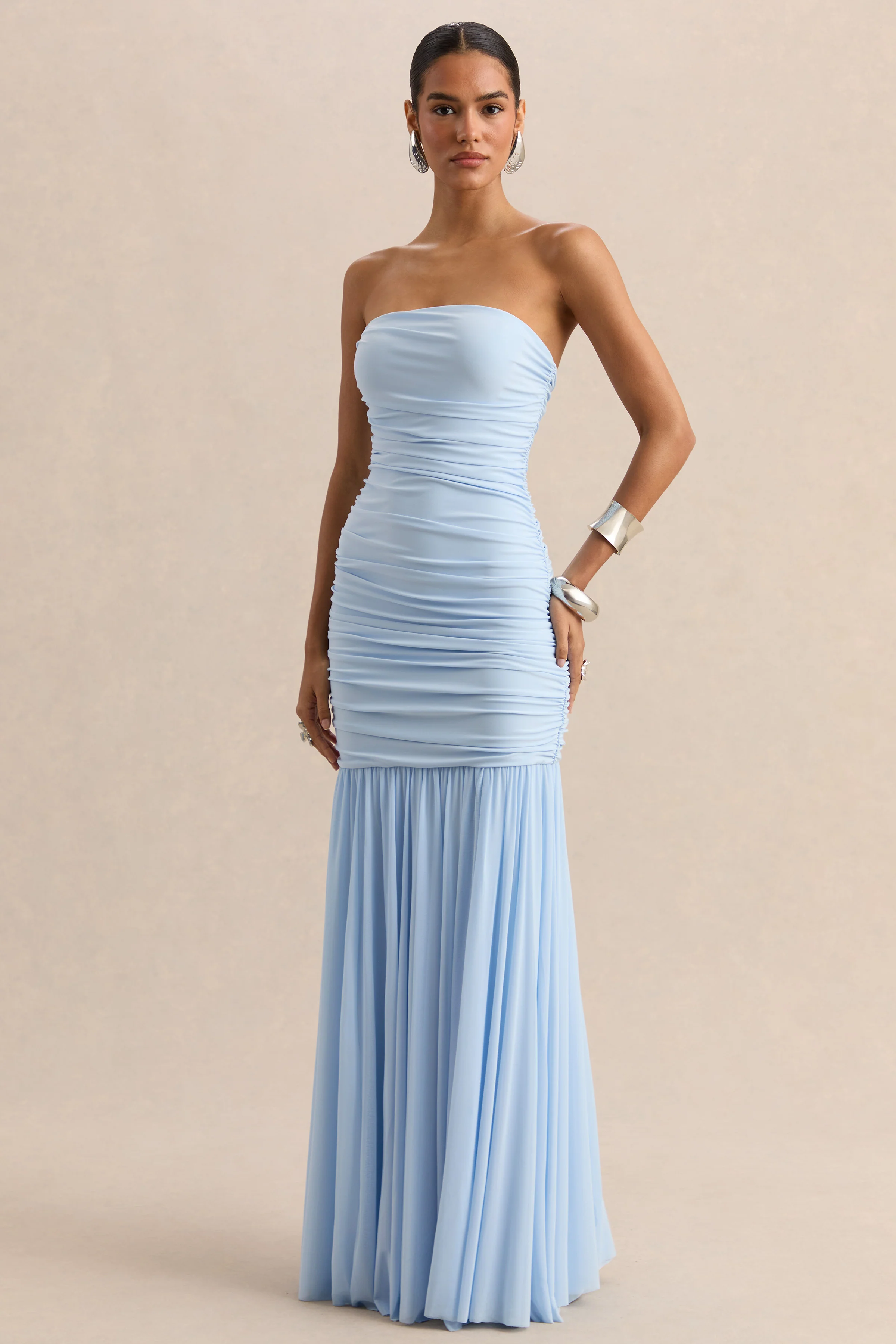 Ivanka | Powder Blue Asymmetric-Neck Maxi Dress With Cape Sleeve