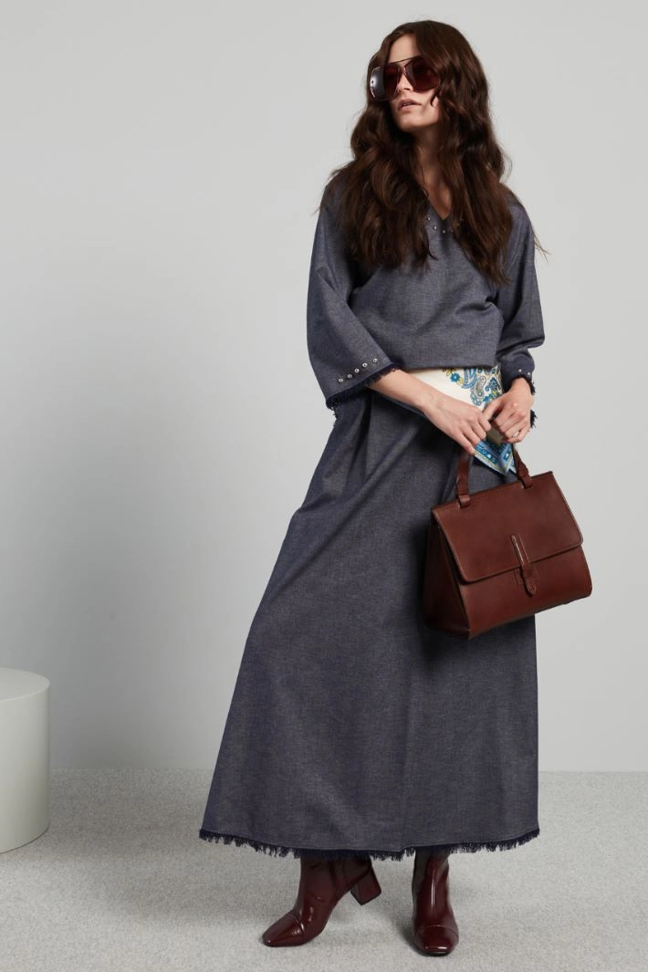 Denim-look cotton skirt - DENIM BLUE