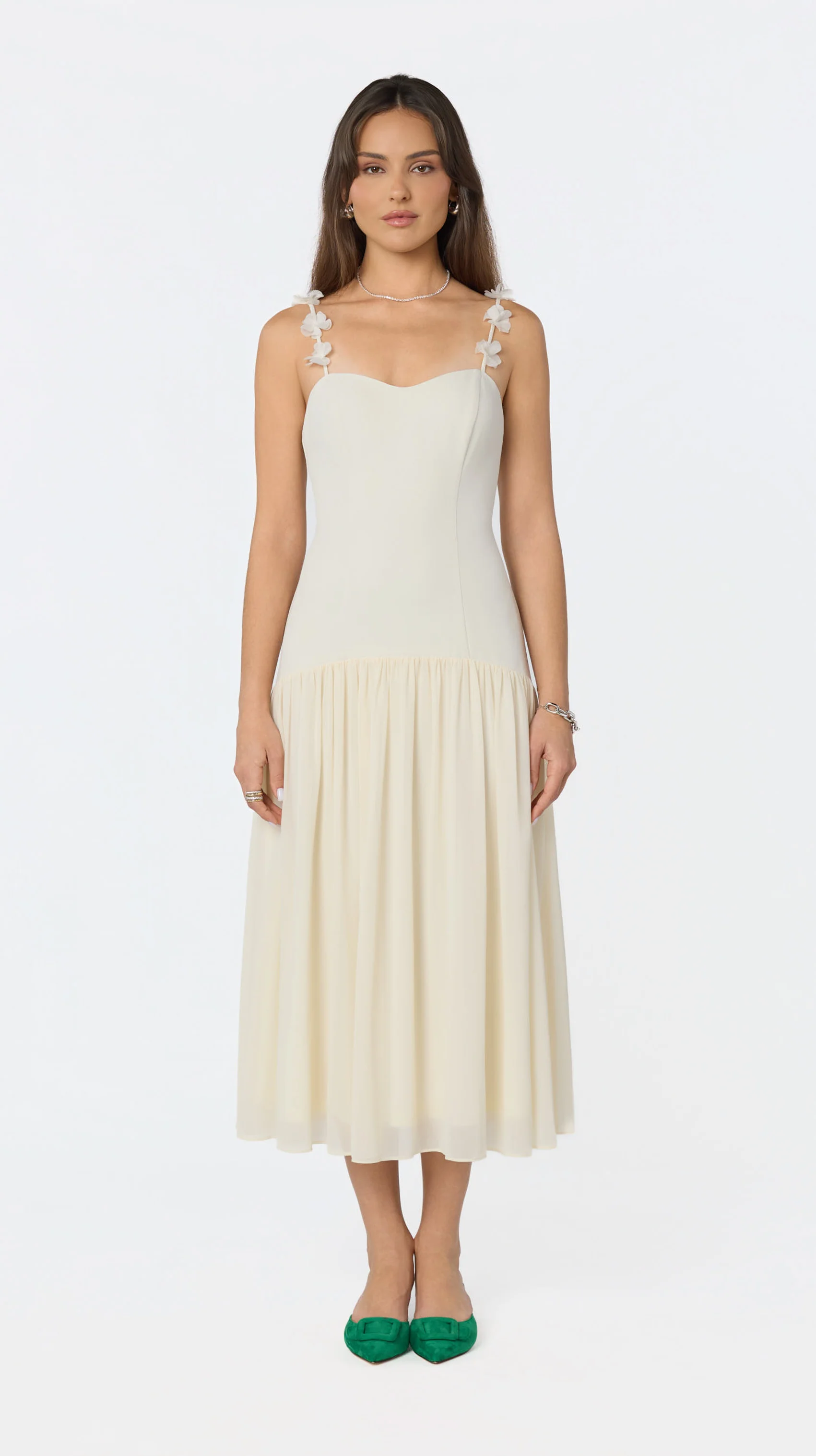 Amia Floral Applique Midi Dress