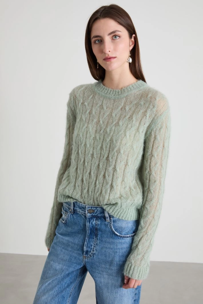 Cable-knit mohair sweater - MINT GREEN