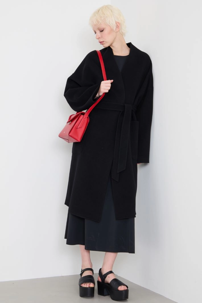 Wool robe coat - BLACK