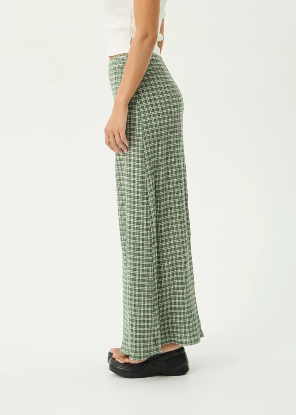 AFENDS Womens Lita - Seersucker Maxi Skirt - Base Deep Green Check