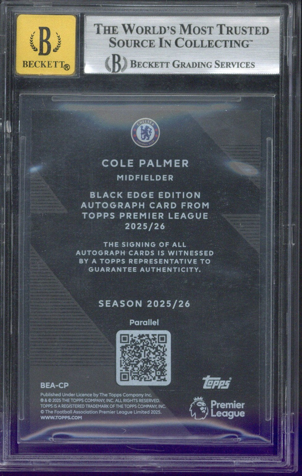 2025-26 Topps EPL Cole Palmer Black Edge Edition Autograph /99 BGS 9 Auto 10