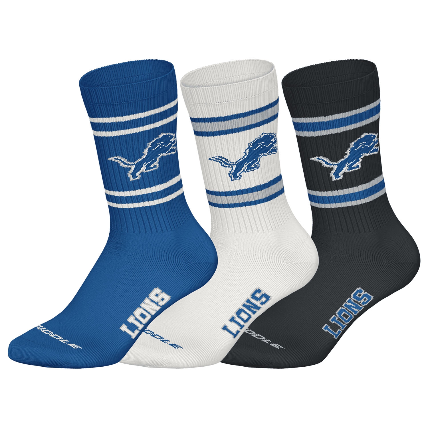 Detroit Lions Team Set NFL Crew Socks (3-Pack)